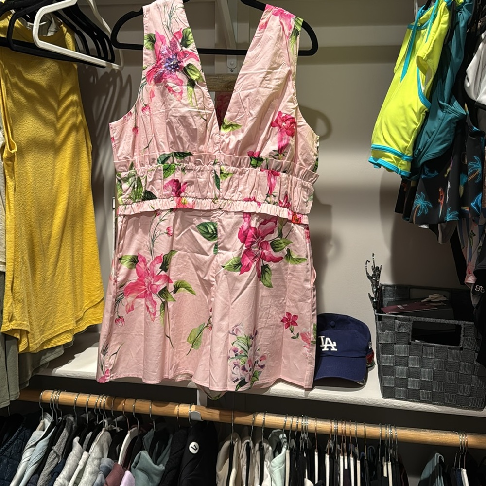 Express Floral V-Neck Embellished Pleated Ruffle Romper - Picture 7 of 10